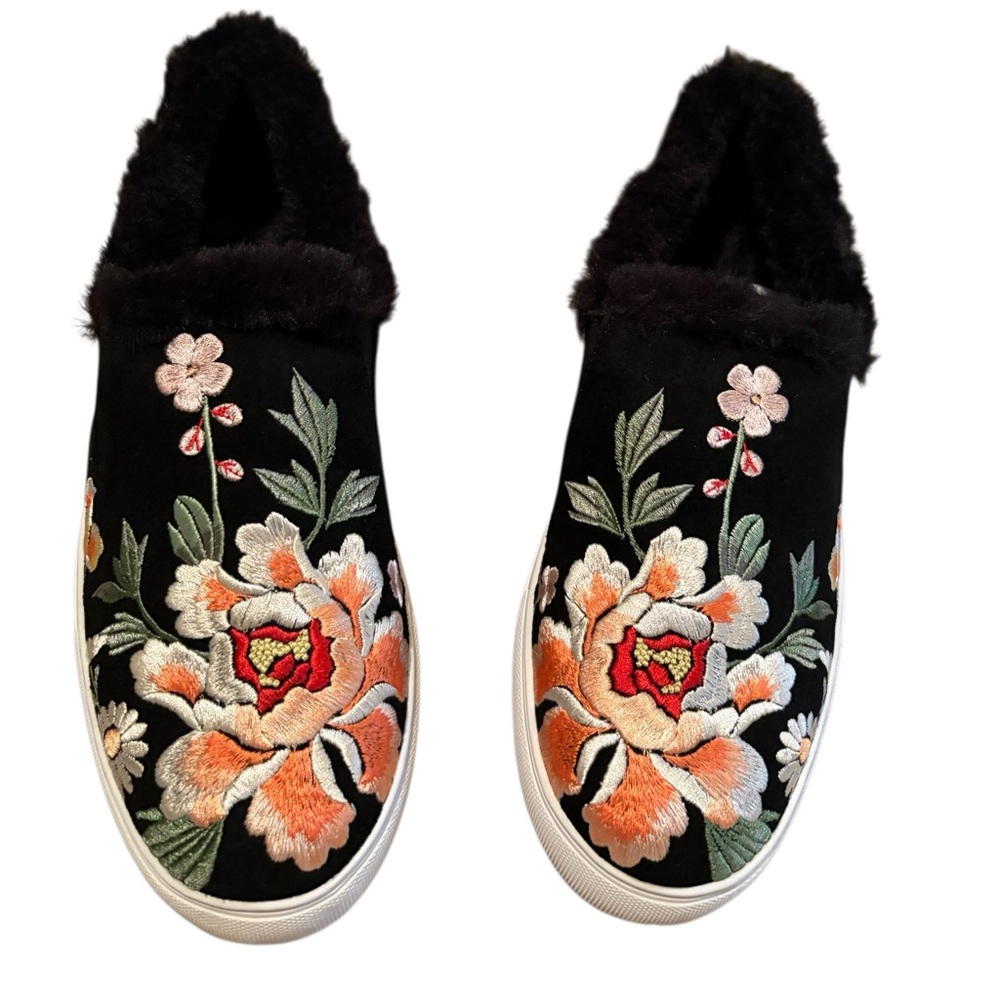 Johnny Was Black Floral Embroidered Sneakers